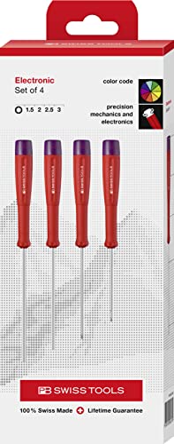 PB Swiss Tools Hex Electronic Screwdriver Set PB 8625 | 100% Swiss Made | 4-piece Electronic Screwdriver Set Size 1.5/2/2.5/3 mm for Fine Tightening and Adjustment Work