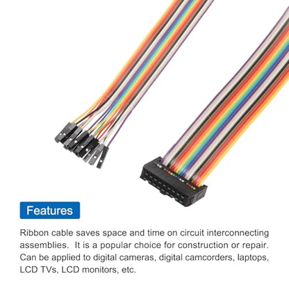 MECCANIXITY 2 Pcs IDC Rainbow Wire Flat Ribbon Cable FC-Female to 18P 11.8 Inch Length 2.54mm Pitch Breadboard Jumper Wires for Electronic Projects - size: 11.8 Inch, style: 18 Pin