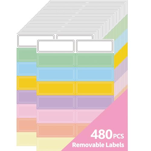 Removable Labels, 480 Pack, 1 x 3 in, Solid Pastel