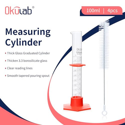 Graduated Cylinder, 4pcs of Vol.100ml, Borosilicate 3.3 Glass Cylinder, Lab Cylinders Glass Measuring Cylinder,MCGS3A1 - style: 4 Pcs of 100ml