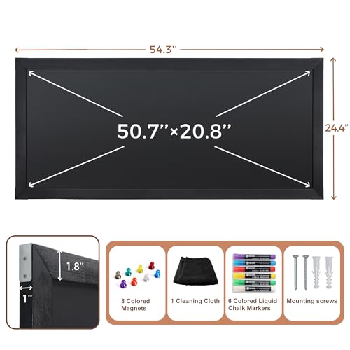 SELEAD Magnetic Chalkboard Words Sign - 55" x 25", Black Solid Wood Frame - color: All Black, size: 25"W x 55"H
