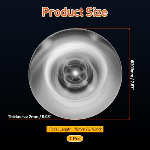 PATIKIL Acrylic Fresnel Lens, 200mm Dia, 70mm Focal Length, Transparent - size: 200mm Dia, Focal Length 70mm