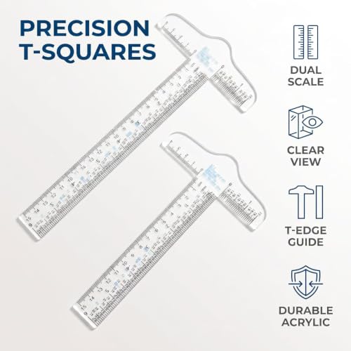 Clear Acrylic T-Square Ruler, T Square Ruler, Drafting Tools, Drafting T, T Transparent for Crafting and Drafting,Education and Crafts (6 Inches)