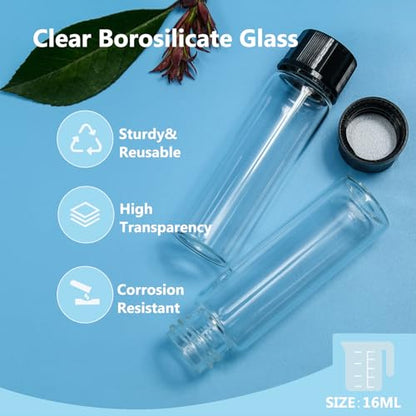 ALWSCI 0.54OZ Glass Vials, Small Liquid Sample Vial, 16 ml Borosilicate Glass Empty Vials with Caps, 18-400 Black Screw Caps with PE Liner, Pack of 100 - size: 16ML22x72.5mm Glass vials with screw caps