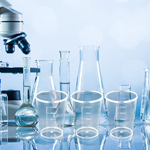 100pcs 50 mL Plastic Beakers, Clear Graduated Mixing Cups - size: 50ML