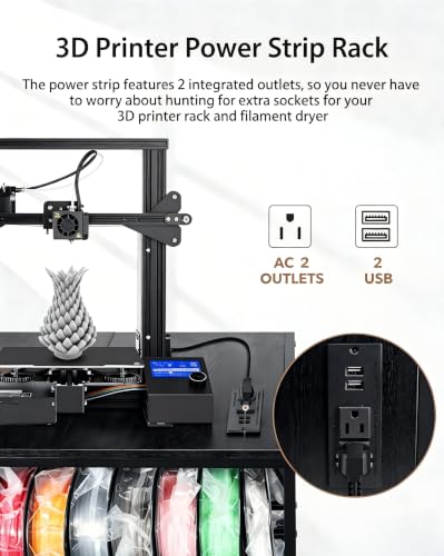 Small 3D Printer Stand Cart with Outlet, Wheels & Filament Storage Rack