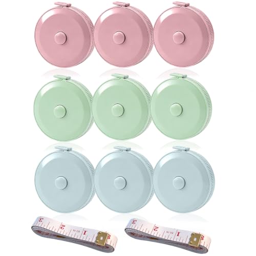 9 Pcs Tape Measure Body Measuring Tape with Soft Ruler for Sewing, Fabric, Cloth, Knitting, Tailor, DIY Home Craft, Mini Retractable Dual Scale 60 Inch - size: 9PCS