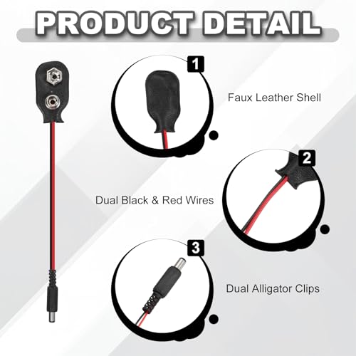 MECCANIXITY 8Pcs I Type 9V Battery Clip Connector to DC5521 Male Cable