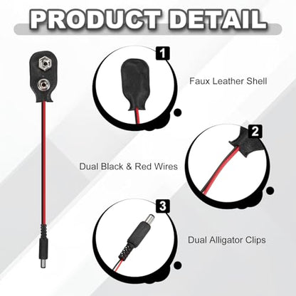 MECCANIXITY 15Pcs I Type 9V Battery Clip Connector to DC5521 Male Cable