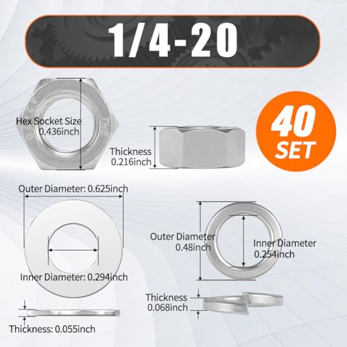 #1/4-20 Nuts and Washers Assortment Kit, Hex Nut Spring Washer Flat Washer - color: steel gray, size: SAE 1/4-20