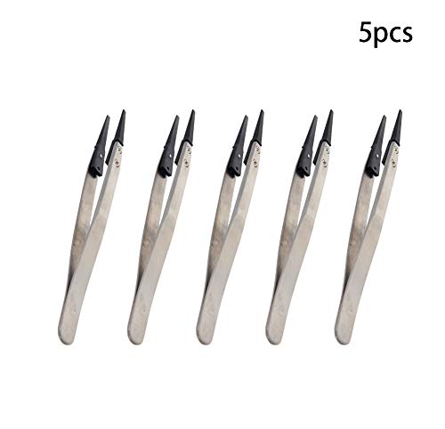 Utoolmart ESD-242 Precision Anti-Static Carbon Fiber Tweezers Stainless Steel Tweezers for Craft Jewelry Electronics 5 pcs - color: 5pcs, size: ESD-242