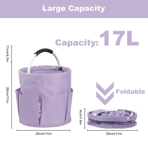 Cleaning Caddy with Handle, Cleaning Supplies Organizer Collapsible Bucket - color: Purple