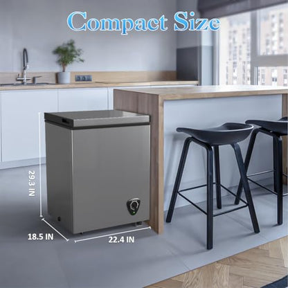 3.5 Cu.Ft Small Chest Freezer - Deep Freezer 7 Adjustable Temperature - color: Grey
