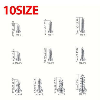 600PCS/ Box M1-M1.7 Miniature Self-Tapping Screws Set Crosshead Carbon Steel Screw Kit DIY Home Furniture Fasteners Sets - color: Silver 600pcs