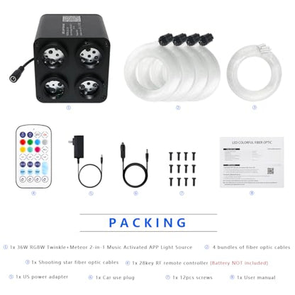 AKEPO 36W 4 Color Twinkle Starlights Headliner Fiber Optic Lights Kit - size: 2240pcs*13.1ft*0.03in