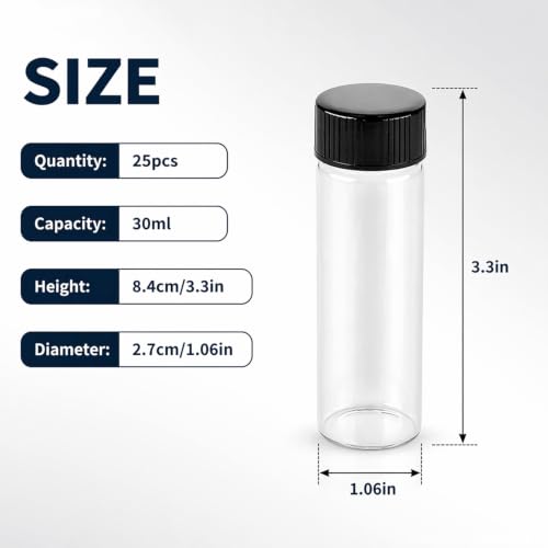 25 PCS 30ml (1oz) Clear Glass Vials with Screw Caps - size: 30ML 25pcs