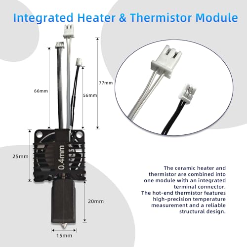 Bambuu Lab X1 X1C Hotend Complete Kit, 0.4MM Hardened Steel Nozzle Full Assembly with Fan, Ceramic Heater, Nozzle, Thermistor, Extruder Heating Block Replacement for Bambu Lab X1 Series 3D Printer