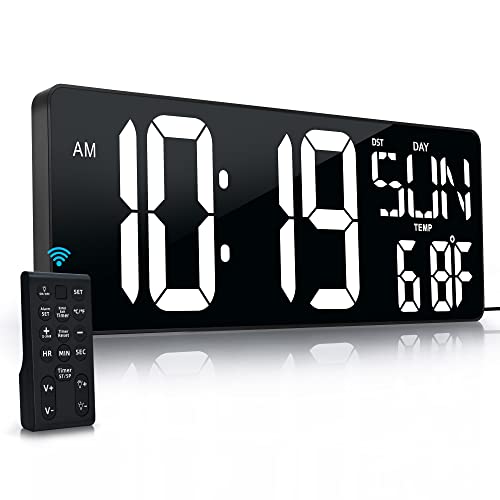 17.2"Large Digital Wall Clock Large Display with Remote Control 180°Visible - color: White