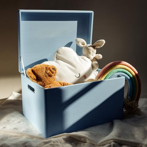 Creative Deco Large Blue Wooden Box Storage with Hinged Lid - color: Blue, size: XXL | Handles
