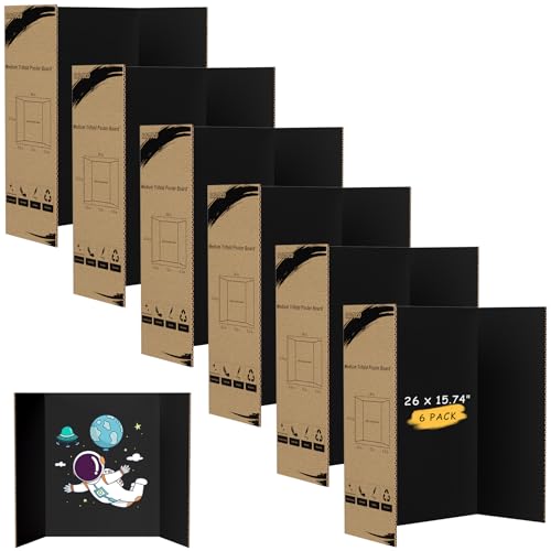 HAUTOCO 6 Pcs Trifold Poster Board 26 x 15.74'' Medium Presentation Boards - color: Black, size: 26 x 15.74''
