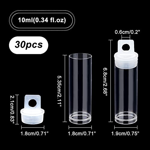 PH PandaHall 30pcs Clear Tube Bead Containers, Plastic Storage Tubes with Caps Organizers Bottle Container Set for Beads, Bath Salt, Candy Storage, Party Favors, 10ml (2.68x 0.75 Inch /6.8x1.9 Cm)