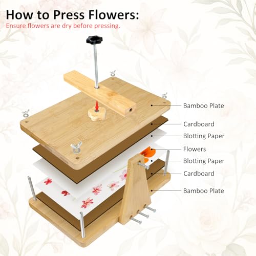 MeRGBWLife Large Bamboo Flower Press Kit – 6 Layers, 11"x7" Even Pressure Plant Press for Adults, DIY Flower & Leaf Preservation for Arts, Crafts, and Dried Plant Projects - size: 11"x7"