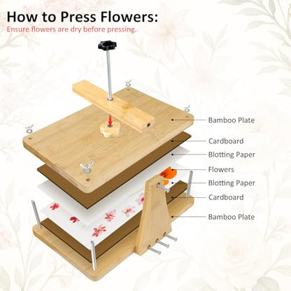 MeRGBWLife Large Bamboo Flower Press Kit – 6 Layers, 11"x7" Even Pressure Plant Press for Adults, DIY Flower & Leaf Preservation for Arts, Crafts, and Dried Plant Projects - size: 11"x7"