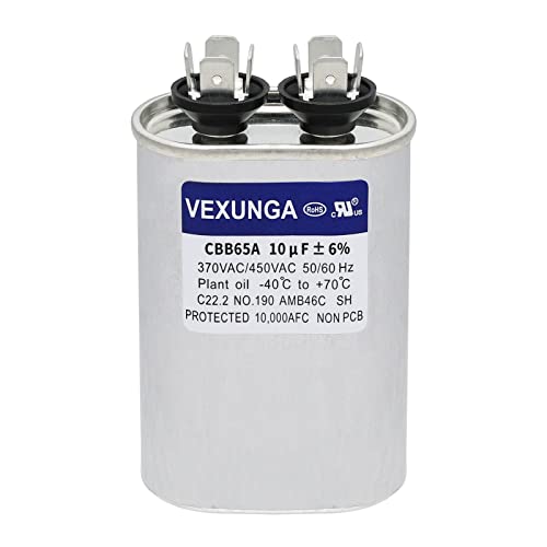 VEXUNGA 10uF 370/440VAC 50/60Hz CBB65 CBB65A Oval Run Start Capacitor 10 MFD 370V/440V Air Conditioner Capacitors for AC Unit Fan Motor Start or Pool Pump or Air Condenser Straight Cool - style: [V01] 10uF Oval
