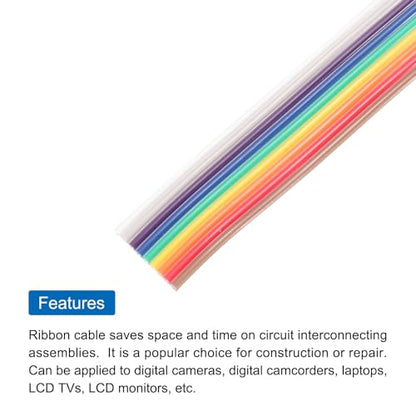 MECCANIXITY 1 Pcs 9 Pin Flat Rainbow Ribbon Cable 20 Ft 1.27mm Pitch Breadboard Jumper Wires for Electronic Projects - size: 20 Ft, style: 9P