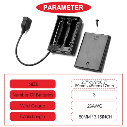 5 Pcs 3 AA Battery Holder, USB Female Socket, 3 x 1.5V AA Battery Box Holder with Cover (Batteries are not Included), ON/Off Switch, Screw,for Arduino RC LED Strip - color: M. 3AA Battery Holder Cover With USB Female Socket