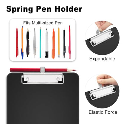 Hongri A5 Clipboard with Storage, Metal Retractable Pen Holder, Black - color: Black