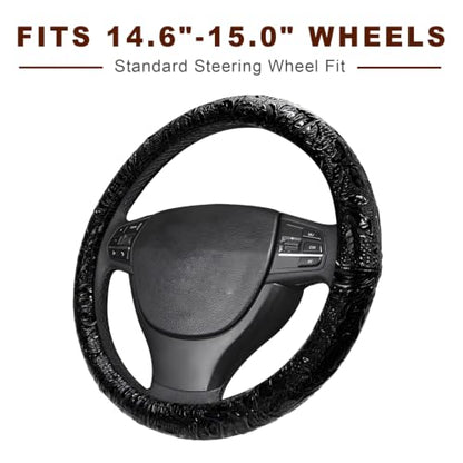 15" Leather Car Steering Wheel Cover (Black) - color: Black