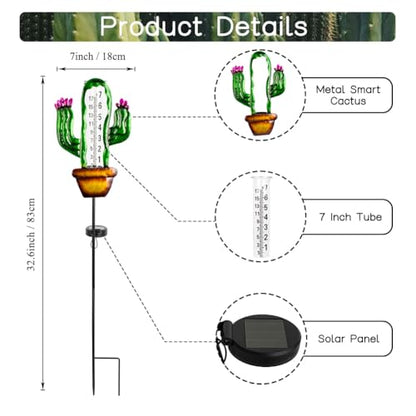Stargarden Solar Rain Gauge Outdoor, Cactus Solar Powered Rain Gauge - color: Cactus