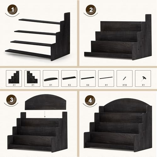 PUERSI Greeting Card Display Stand Holder - 4-Tier Wooden Organizer Rack - color: Black