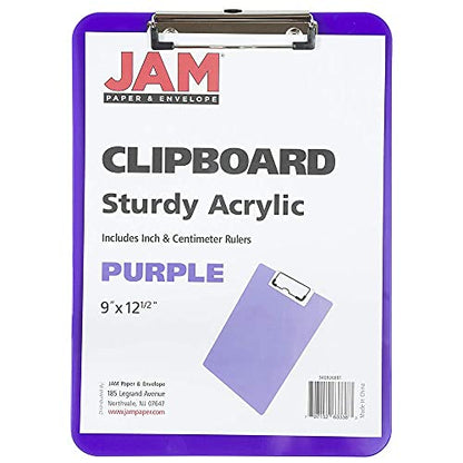 JAM PAPER Plastic Clipboards with Low Profile Metal Clip - Letter Size (9 x 12.5) - Violet Purple - Clip Board Sold Individually - color: Purple, size: Single Clipboards