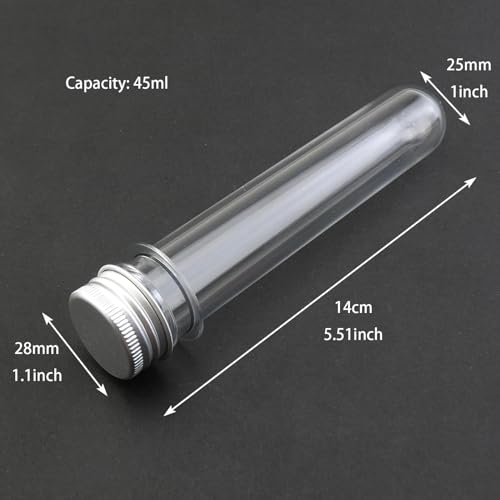 6-Pack Plastic Test Tubes with Screw Caps 45ml Clear Laboratory Tubes for Science Experiments, Party Decorations, Samples, Candies, Bath Salts & Storage