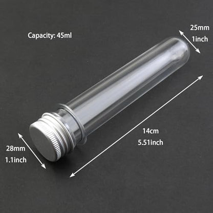 6-Pack Plastic Test Tubes with Screw Caps 45ml Clear Laboratory Tubes for Science Experiments, Party Decorations, Samples, Candies, Bath Salts & Storage