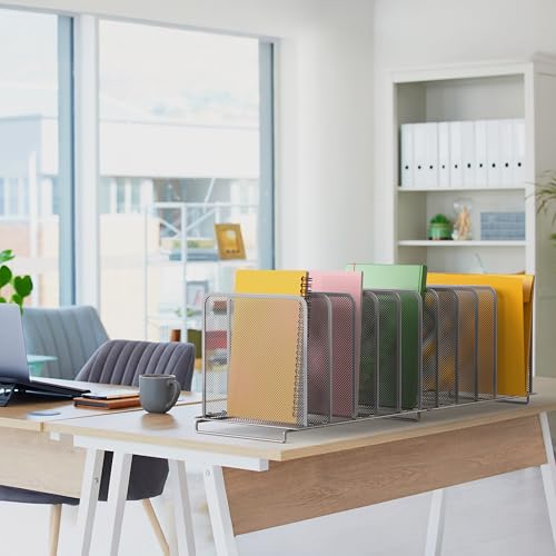 Simple Houseware 5 Section Upright File Sorter Organizer, Silver - 2 Pack - color: Silver, size: 2 Pack - Total 11 Sections