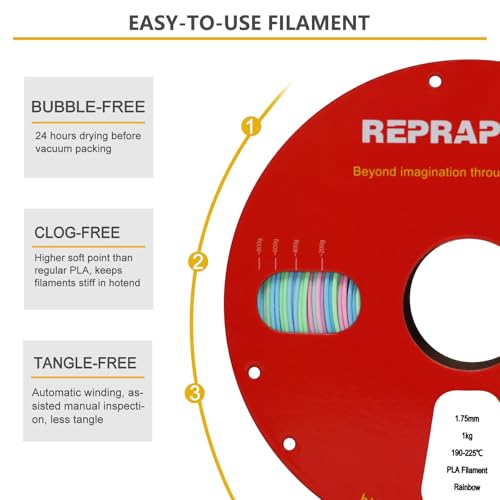RepRapper Rainbow PLA Filament, Multicolor PLA 1.75 mm Filament, (+-0.03 mm), Fast Change 1 kg PLA Filament 1.75 mm, Multi-Color 3D Printing Materials for 3D Printer, Matte Rainbow - color: 8 Matte Rainbow-1kg
