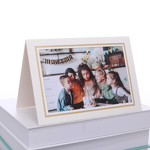 50 Sets Photo Frame Cards with Envelopes 4x6 Paper Picture Frames Bulk - color: White with Gold Lining, size: 4X6