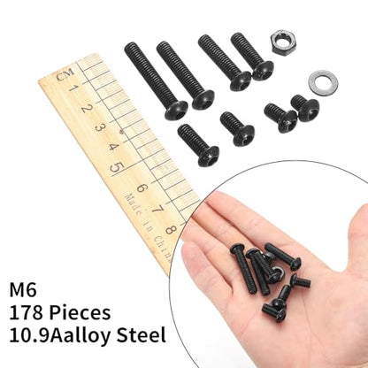 178 PCS M6 Screws Assortment Kit, Hex Button Head Screws with M6 Bolts Set - size: M6