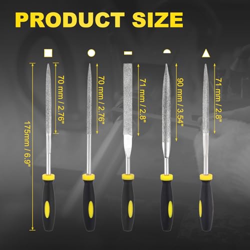 HARFINGTON 5Pcs Diamond File Set 5x175mm 120 Grit Diamond Needle Files - size: 5 x 175mm
