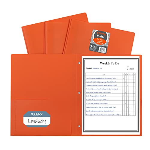 C-Line Two-Pocket Poly Portfolio w/Prongs, Orange, 25/Case (33962) - color: Orange, size: 25-Pack with Prongs
