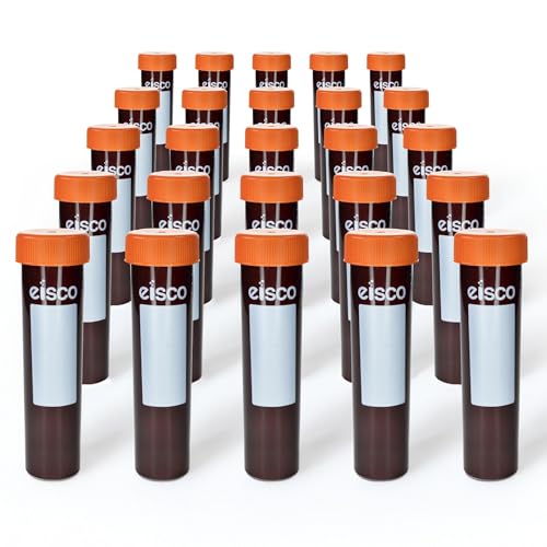 Eisco - Pack of 25, 50mL Non-Sterile Amber Centrifuge Tubes, Polypropylene, Flat Cap, Lab-Grade, Self-Standing - size: 50mL, style: Amber Self-Standing