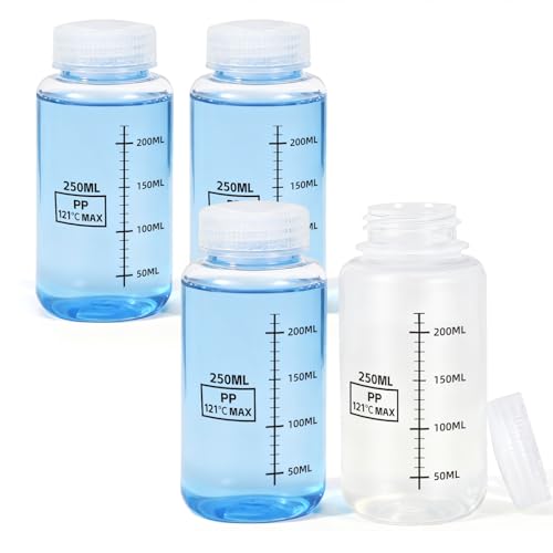 ASEVAT Wide Mouth Plastic Bottles Reagent Bottle, Scaled Pill Bottle Laboratory Chemical Container with Screw Cap, Plastic Sample Containers for Storage or Home (Clear, 8 oz) - color: Clear, size: 8 oz