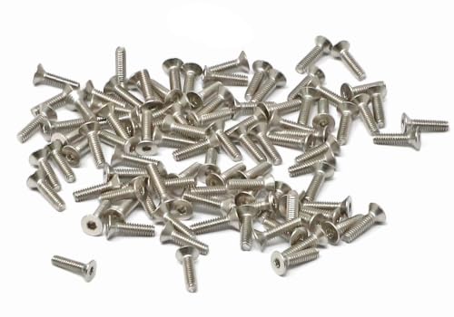 iexcell 100 Pcs M2 x 8mm Thread Pitch 0.4 mm Stainless Steel 304 Hex Socket Flat Head Countersunk Head Cap Screws Bolts, Bright Finish, with Hex Key Spanner - size: M2 x 8mm