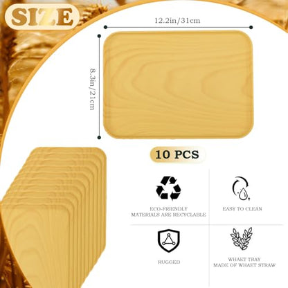 Plastic Art Trays,10 Pack Large Plastic Trays Stackable Activity Tray Crafts Organizer Tray Serving Tray,Painting, Beads,Storage & Serving Tray (12.2 x 8.9 Inches) (Yellow Imitation Wood Grain) - color: Yellow Imitation Wood Grain