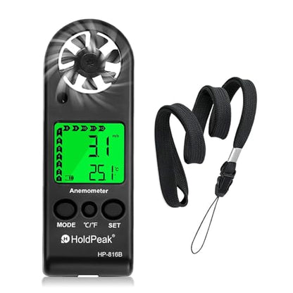 HOLDPEAK Pocket Anemometer Handheld Digital Wind Speed Meter Gauge Air Flow Velocity Temperature Measuring Device for Outdoor Sailing Surfing Drone Flying Golf Shooting HVAC 816B - color: HP-816B-1PC