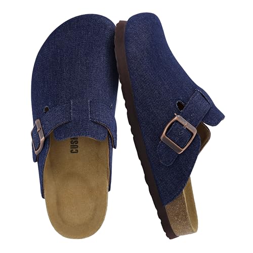 CUSHIONAIRE Hana Cork Footbed Clogs for Women, Slip On Fall Shoes - color: Dark Denim, size: 6.5 Wide