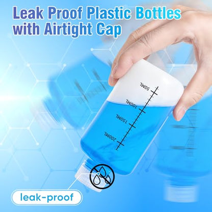 DEMORA 8oz Plastic Bottles with Airtight Caps for Liquids, Graduated Food Grade Plastic Containers, HDPE Thick Liquid Containers for Water Sample Medicine Laboratory Reagent (Translucent, 2 Pcs) - size: 8 ounces